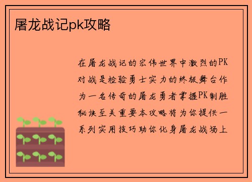 屠龙战记pk攻略