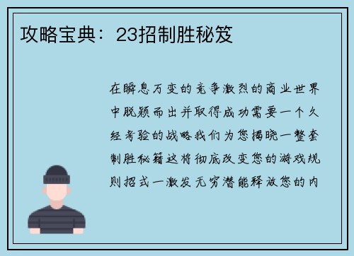 攻略宝典：23招制胜秘笈